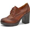 IF Fashion Scarpe da Donna Stringate Francesine Ricamo Tacco Grosso Pelle Sintetica MP354-4 Marrone N.36
