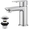 BATHWEST - Rubinetti per lavabo con scarico a scomparsa, con rubinetto monoblocco moderno in ottone cromato, miscelatore per bagno con scarico lavabo