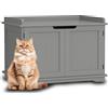 BAKAJI Mobile Lettiera per Gatti Rialzato con Ingresso Laterale Rotondo, Armadietto Multiuso per Animali Domestici con 2 Ante Chiusura Magnetica, Cuccia Colore Grigio, 72 x 51 x 52 cm