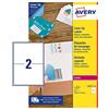 Avery Italia L4611-25 Etichette adesive in carta bianca coprente, 25 fogli A4, rettangolari 199,6x143,5mm, 2 etichette per foglio, adesivo permanente, stampanti laser e inkjet