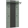 xonox.home - Pannello Canu 141 x 80 x 29 cm, in grigio basalto e verde fumo. - Pannello da parete da parete, appendiabiti, pannello da corridoio, senza tempo e pratico
