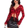 Avidlove Camicette in Rete da Donna Top Corto Estivo Sexy Top a Maniche Lunghe Scollo a V Camicia Casual Abbigliamento da Festa Rave Clubwear Rosso Geometrico L