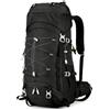 Outplea Zaino da trekking da 60 litri per uomo, impermeabile, in nylon, grande zaino da campeggio leggero con copertura antipioggia, nero, ‎60L, Moderno, Sport
