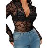 Avidlove Body sexy in pizzo e rete da donna body elegante con cerniera camicetta a maniche lunghe camicia da festa abbigliamento da discoteca