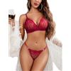 Avidlove Completo Intimo in Pizzo da Donna Intimo Sexy Babydoll Trasparente Lingerie con Scollo a V Reggiseno e Mutandine Rosso Vino M