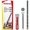 Fischer 4 Tasselli Duopower con Vite e 1 Punta Trapano, 10 x 50 mm, per Muro pieno, Mattone Forato, Cartongesso, 537638