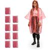 Relaxdays Poncho Antipioggia, Set da 10, Cappuccio, Mantellina Impermeabile per Adulti, Monouso, Unisex, PE, Rosso, HxL: 95 x 120 cm