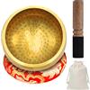 WANDGU Set di campane tibetane piccole, 8 cm, con bacchetta in legno e cuscino a campana tibetana, custodia in tessuto, per meditazione, yoga, chakra