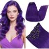 RUNATURE Extension Capelli Veri Clip Viola 18 Pollice/45cm 70g 5pcs Extension Clip Capelli Veri Lisci #Purple