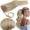 RUNATURE Estensione Coda di Cavallo Liscia Biondo 12 Pollice/30cm 70g Coda di Cavallo dei Estensioni Capelli Biondo Cenere Scuro Evidenziato Bleach Blonde #18P613 Coda Extension Ponytail