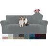YSTELLAA Copridivano Velluto 3 Posti Con Braccioli, Copridivani Antigraffio Gatto, Fuzzy Copri Divano Elasticizzato Elastico, Universale Sofa Cover Antimacchia Lavabile Antiscivolo, Grigio Chiaro