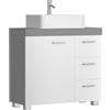 VASAGLE Mobile Sottolavabo per Bagno, Mobiletto da Bagno, 3 Cassetti Laterali, 2 Scomparti dietro l'Anta, per Lavabi con Colonna, con Piedini, 30 x 70 x 64 cm, Bianco Nuvola e Grigio Tortora BBK504W02