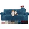 YSTELLAA Copridivano Velluto 3 Posti con Braccioli, Copridivani AntiGraffio Gatto, Fuzzy Copri Divano Elasticizzato Elastico, Universale Sofa Cover Antimacchia Lavabile Antiscivolo, Blu Pavone