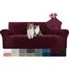 YSTELLAA Copridivano Velluto 3 Posti con Braccioli, Copridivani AntiGraffio Gatto, Fuzzy Copri Divano Elasticizzato Elastico, Universale Sofa Cover Antimacchia Lavabile Antiscivolo, Bordeaux