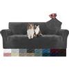 YSTELLAA Copridivano Velluto 3 Posti con Braccioli, Copridivani AntiGraffio Gatto, Fuzzy Copri Divano Elasticizzato Elastico, Universale Sofa Cover Antimacchia Lavabile Antiscivolo, Grigio