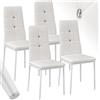 TecTake® Set 4 Sedie Sala da Pranzo Imbottite, Sedie Cucina in Similpelle, Gambe in Acciaio, Sedie Soggiorno dal Design Elegante con Strass, Sedie da Pranzo Moderne Antiscivolo - Bianco