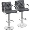 Yaheetech Set 2 Sgabelli Bar Alti Cucina Moderni Design Altezza Regolabile in Similpelle con Schienale Braccioli Poggiapiedi Girevole 360° da Penisola Grigio Scuro