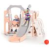 Krovtoy Scivolo per bambini, scivolo per bambini piccoli indipendente con canestro da basket, attrezzatura per parco giochi con scivolo per bambini, scivoli per bambini all'aperto (Beige Rosa- 6 in 1)