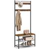 VASAGLE Appendiabiti, Armadio d'ingresso, Spogliatoio, Stand appendiabiti, con Panca e Scarpe, Ganci, Telaio in metallo, Altezza 175 cm, Stile Industriale, Marrone Rustico e Nero HSR41BX