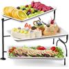 Lifewit Vassoio da Portata 3 Piatti, Vassoio Plastica Rettangolo 30 × 17cm, Alzate per Buffet Dolci, Portafrutta da Tavolo, Cucina Decorativo, Vassoi e Piatti con Ripiani, Rastrelliera in Metallo Nero
