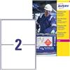 Avery Italia L7916-10 Etichette adesive in polietilene bianco extra resistente, 10 fogli A4, rettangolari 210x148mm, 2 etichette per foglio, adesivo permanente, stampanti laser