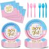 Nkaiso Stoviglie Per Feste 144 Pezzi Blu e Rosa Gender Reveal Party Posate Gender Reveal Supplies Include Baby Shower Piatti Carta Party Tovaglioli Riutilizzabile Posate -24 Ospiti