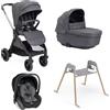 CHICCO - Trio Bellagio Black Satin Con Seggiolino Auto First Recline + Stand Lullaglide