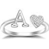 SILBERTALE Anello in argento Sterling 925, motivo a cuore con lettere, regolabile, taglia 52-58, iniziale A-Z, anello personalizzato, moda, con confezione regalo, Verstellbarer Größe 52 bis 58