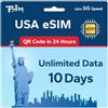 TSIM USA eSIM 10 Giorni | Dati Illimitati | Multi-Operatore 5G | Attivazione Automatica | Ricaricabile | Hotspot Consentito | QR-Code ricevuto via E-mail entro 24 Ore | Solo Dati