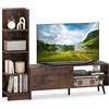 KOMFOTTEU Mobile TV per TV fino a 50, 2 in 1 Panca TV e Librerie con ripiani laterali e armadio a porta, mobile multifunzionale per soggiorno camera da letto e ufficio (marrone)