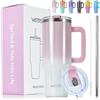 WATERSY 1.2L Bicchiere Termico con Manico, 40oz Tazza da Caffè Doppia Parete Acciaio Inox Senza BPA, Tazza Termica Lavabile in Lavastoviglie, per Palestra, Auto e Viaggio (Rosa/Bianco)