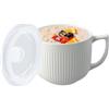 YILANJIN Tazza Grande in Ceramica, Tazza da Caffè Grande 900ml, Ciotola da Zuppa Bianca con Coperchio, Grande Ciotola per Cereali con Manico, Ciotola per Ramen, per Noodle Istantanei o Pasti Semplici