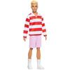 Barbie - Ken Fashionistas n. 241, bambola con capelli biondi, polo a righe bianche e rosse, shorts rosa, calze bianche e scarpe da ginnastica, giocattolo per bambini, 3+ anni, HYV01