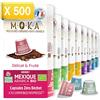 MOKA MEILLEURES ORIGINES KAFE ARABICA MOKA 500 Capsule Bio Compostabili 100% Puro Arabica Messico Honduras Etiopia Brasile Perù- Compatibile con macchine per capsule Nespresso - Intensità 6-8 - Home Compost - Torrefatto in Francia..