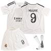 Oirigaga Maglia da calcio per bambini Madrid, n. 9, maglia da calcio, per ragazzi e bambine dai 6 ai 13 anni, traspirante, ad asciugatura rapida, con pantaloncini a maniche corte, colore bianco, KM9