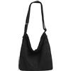 Laneko Borsa tote in tela riutilizzabile da donna borsa hobo bag in cotone borsa a tracolla in tela con 3 tasche esterne e cerniera, 722 Borsa tote in cotone-nero, Large