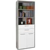Composad | Libreria Alta della Linea DISEGNO con 2 Ante, 2 cassetti e 3 Vani, Libreria Scaffale Moderna, (LxAxP) 81,60x217,50x35,70 cm, Colore Cemento e Bianco Laccato, Ufficio, Made in Italy