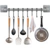 Ziyonix Gancio da Cucina senza Foratura, Autoadesivo Porta Utensili da Cucina con 8 Ganci, Gancio da Parete Mobile Barra Portautensili Cucina, Utilizzabile in Bagno e Cucina (Grigio)
