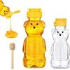GIUSOBG Dosatore Miele 350 ML Bottiglie Per Miele in Plastica Trasparente da 250ML, 1 Pezzi Mescolatore di legno del, Dispenser per Sciroppo, Per Conservare ed Erogare