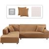 Lydevo Copridivano con Penisola Elasticizzato,Copridivano Angolare a Sinistra/Destra Universale con 2 Federi,Fodere Divano Penisola Forma di L,Chaise Longue Sofa Cover(2 Posti+3 Posti,Cammello)
