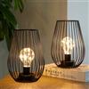 TRIROCKS Set di 2 Lampade da Tavolo in Metallo, 20 cm Alte, Lanterne Senza Fili con Luci Fairy, Perfette per Natale, Giardino, Matrimoni, Eventi (Nere)