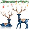 DOVDOV Set di 2 statuette di cervi natalizi, blu decorativo, renna, decorazione natalizia per interni di casa, ufficio, stanza, tavolino da caffè, ingresso, tavolo da ingresso.