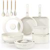 YASHE Set di pentole e padelle da 21 pezzi, set da cucina antiaderente con manici rimovibili e coperchi in vetro, compatibile con induzione, adatto per forno, impilabile, colore bianco