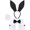 Spooktacular Creations Set di accessori per coniglietti con fascia per le orecchie, papillon, coda di coniglio e polsini per le braccia per Halloween Cosplay
