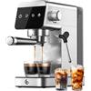 AMZCHEF Macchina per caffè espresso 20 bar con indicatore LED Home 2 in 1 con serbatoio rimovibile da 1,2 l, per regali domestici, compatta in acciaio inox, 1350 W