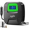 HouDeOS Compressore Aria Portatile Auto,Luftpumpe für Autoreifen mit Digitalanzeige, LED-Licht, Automatischer Abschaltfunktion, Geeignet für Autos, Motorräder, Fahrräder, Bälle, Kajaks usw. (Verde e Nero)