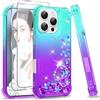 LeYi Cover per iPhone 16 Pro Max con Vetro Temperato [2 Pack],Brillantini Diamond Glitter Sabbie Custodia per iPhone 16 ProMax Rigida Silicone Bumper Custodie Turquoise Violet Gradient 6.9 Pollice