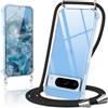Oelrstfe Cover con Cordino per Google Pixel 8 Pro, Trasparente Silicone Sottile Morbido Custodia con Regolabile Collana Laccio Tracolla, Antigraffio Antiurto Proteggere Case con Corda, Nero