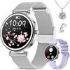 Efolen Smartwatch Donna con Chiamate, 1.27 Orologio Smartwatch con Fisiologia Femminile, 24H Monitor SpO2 Sonno, 110+ Sports Smart Watch Rotondo per Android iOS, Argentato Regalo Collana Anello
