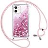 Vauki Cover Glitter per iPhone 12 Mini con Cordino,Custodia Brillantini Liquido Quicksand, Trasparente Bling Sabbie Donna Morbido Silicone Antiurto Protettivo Case per iPhone 12 Mini 5.4